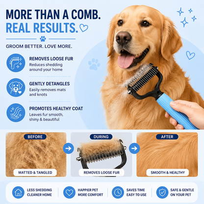 FurEase™  Pet Deshedding & Detangling Comb